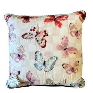 Mackenzie Childs Eternity Butterfly Checked Throw Pillow 18x18 NEW